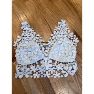 White Crochet Lace Daisy Crop Top, XS/Small